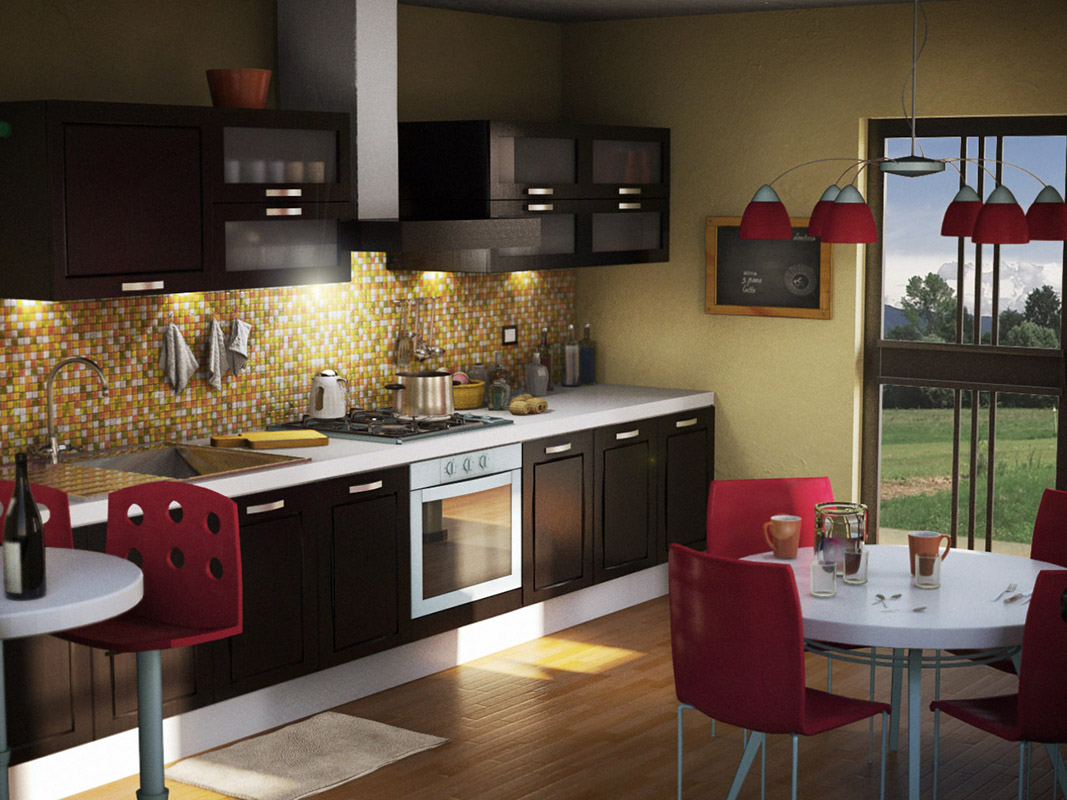 render cucina toni caldi